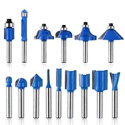 Abbildung von 15 Stück Fräser, 6,35mm (1/4 &quot;) Schaft, Wolfram Hartmetall Eckenkanten Werkzeug, Nutbohrer zum Spanplatte, Holzbearbeitung, Holz fräsen Cutter DIY Tools (umfassen Straight Bit, Cove Fasenbohrer)