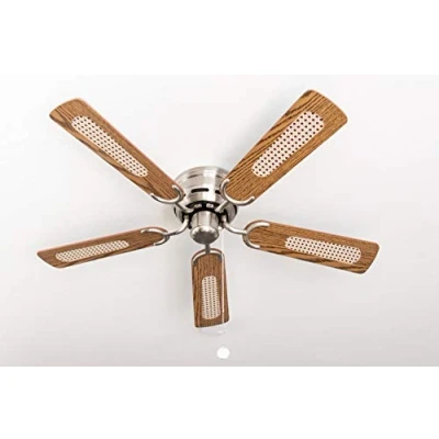 Abbildung von Pepeo Kisa Deckenventilator ohne Beleuchtung Ventilator mit Zugschalter in Silber Wendeflügeln Eiche und Walnuss Holzoptik, Durchmesser 105 cm. (Farbe: Nickel gebürstet, Eiche/Walnuss)