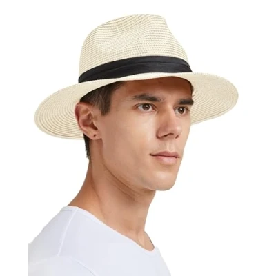 Abbildung von Zylioo Sonnenhut Stroh Panamahut Großen Kopf, Sonnenschutz Strohhut Größe L, UPF50+ UV Sommerhut Strandmütze