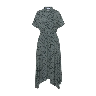 Abbildung von LASCANA Druckkleid, mit Punktedruck und asymmetrischem Saum, Hemdblusenkleid, Midikleid