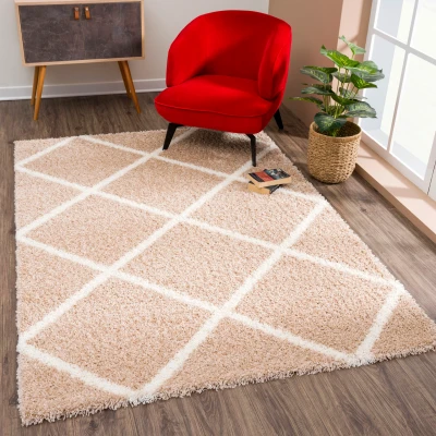 Abbildung von SANAT Madrid Shaggy Teppich Hochflor Teppiche für Wohnzimmer, Schlafzimmer, Küche Beige, Größe: 120x170 cm