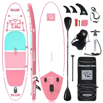 Abbildung von TIGERXBANG SUP Boards Stand Up Paddling Board 320x82x15cm, aufblasbare Paddle mit Doppelschläger Paddel, Kajak Sitz, Defender Pro Kollektion Rosa
