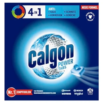 Abbildung von Calgon 4 in 1 Power Tabs Wasserenthärter gegen Kalkablagerungen, Schmutz, Korrosion der Waschmaschine und beugt unangenehmen Gerüchen vor x 75