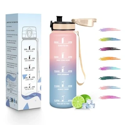Abbildung von HoneyHolly Trinkflasche Kinder 500ML, Wiederverwendbar Mit Zeitskala, Wasserflasche, Auslaufsicher Sportflasche, Sport für Laufen, Radfahren, Arbeiten, Schule, Fitnessstudio