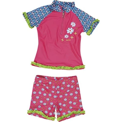 Abbildung von Playshoes Unisex Kinder UV Schutz Bade Set zweiteilig Schwimmshirt Badeshorts Badebekleidung, Blumen, 110/116