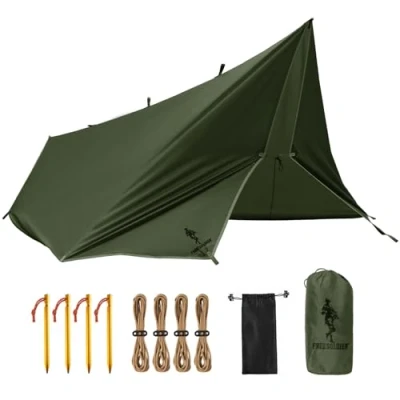 Abbildung von FREE SOLDIER Tarp Wasserdicht 3x3,2m Ultraleicht Zeltplanen UV Schutz Camping Sonnensegel Zelt Freien Große für Camping, Wandern, Outdoor Aktivitäten (Militärgrün)