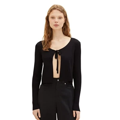 Abbildung von TOM TAILOR Denim Damen 1036858 Bolero Strickjacke, 14482 Deep Black, XL