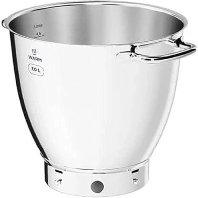 Abbildung von Kenwood Edelstahl Schüssel KAB71.002SS, Zubehör für Titanium Chef Patissier XL Küchenmaschine, EasyWarm Rührschüssel mit 7 Liter Fassungsvermögen und praktischen Griffen, Spülmaschinenfest,