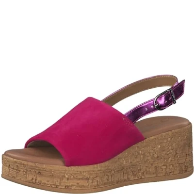 Abbildung von Tamaris Damen Plateau Sandalen Leder Keilabsatz Sommer; FUXIA/pink; 38 EU
