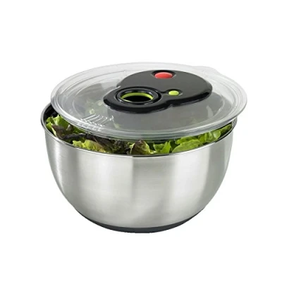 Abbildung von Emsa 513441 Edelstahl Salatschleuder, Turboknopf, Turboline, edelstahl/schwarz, 4,5 Liter