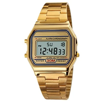 Abbildung von Herren Luxus Business Uhr 30M wasserdichte Edelstahl Sportuhr Digital Armbanduhr Gold
