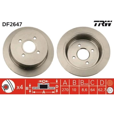 Abbildung von TRW DF2647 Bremsscheibe 270 10 4 108 voll lackiert FORD: Escort 6 Kombi, 5 Cabriolet, Cabrio