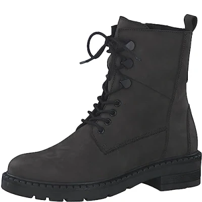 Abbildung von MARCO TOZZI Damen Stiefeletten zum Schnüren aus Leder Flach, Grau (Anthracite N.C), 40