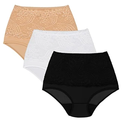 Abbildung von Wolbar Damen Sexy Shapewear Slips 3 Er Pack Spitze Miederslip Hohe Taille Figurformende WB207, Beige Weiß Schwarz,L