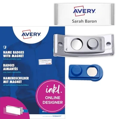 Abbildung von Badgepoint polar35 Namensschilder (80x34mm, 10 Schilder mit Magnet, verdrehsicher, Druckbogen für Namenskarten und Vorlagen zum Bedrucken, magnetische Kleidung) edelstahl matt