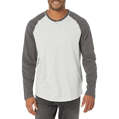 Abbildung von Amazon Essentials Herren Henley Shirt mit Langen Ärmeln und normaler Passform (erhältlich in Big &amp; Tall), Dunkelgrau Hellgrau Meliert, S