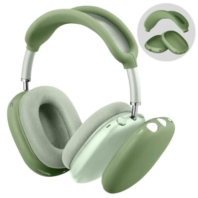 Abbildung von Fintie Silikonhülle Kompatibel mit Apple AirPods Max Kopfhörer, Kratzfeste Ohrmuschelabdeckung und Stirnbandabdeckung, Kopfhörer Zubehör, Grün