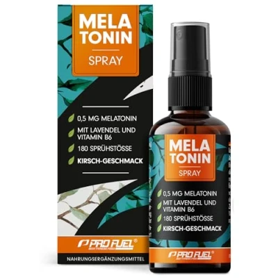 Abbildung von Melatonin Einschlaf Spray 30 ml 0,5 mg hochdosiert + Lavendel Extrakt &amp; Vitamin B6 mit Kirsch Geschmack (vegan) laborgeprüft Zertifikat reicht für 180 Anwendungen
