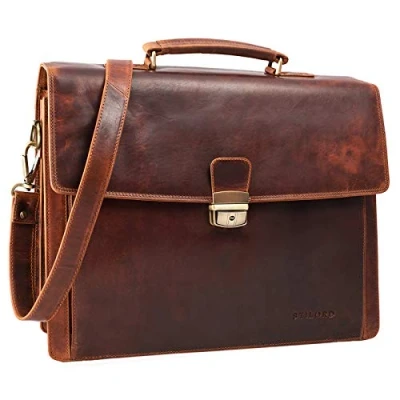 Abbildung von STILORD &#039;Noel&#039; Aktentasche Leder Herren Vintage groß klassische Arbeitstasche Bürotasche Umhängetasche Dokumententasche mit Laptopfach 13,3 Zoll und Trolleyschlaufe, Farbe:kara cognac