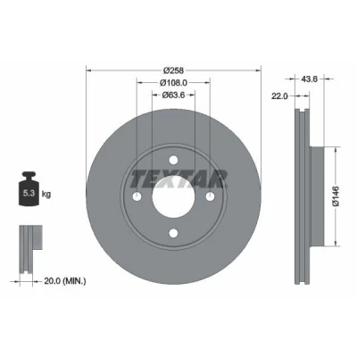 Abbildung von TEXTAR PRO 92096203 Bremsscheibe 258 22 04/04 108 innenbelüftet beschichtet ohne Radbefestigungsbolzen, Radnabe FORD: FIESTA 6, 5