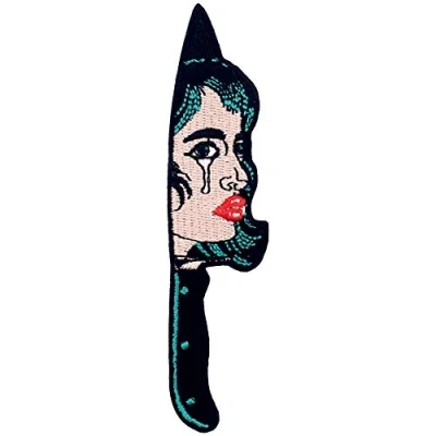 Abbildung von Aufnäher, bestickt, Design: Traurige weinende Frau vom Dolch, zum Aufbügeln oder Aufnähen