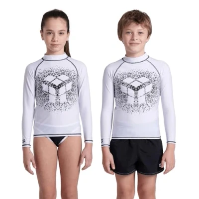 Abbildung von Arena Jungen Unisex Jr Rash Vest L/S Graphic Shirt, White Black, 164 EU