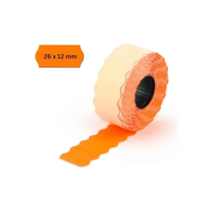 Abbildung von POKORNYS 54.000 selbstklebende Etiketten für Preisauszeichner (orange / 26x12mm) I permanent haftend Kennzeichnung mit Preis, Datum ... Preisetiketten Handauszeichner Wellenrand ​