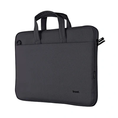 Abbildung von Trust Bologna Slim Laptop Eco Tasche bis 16 Zoll aus Recyceltem Kunststoff, mit Schultergurt, Nachhaltige Umhängetasche für Reisen, Business, Büro, Schule Schwarz