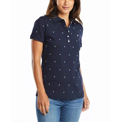 Abbildung von Nautica Damen Anchor Short Sleeve Breathable Stretch Cotton Poloshirt, Navy, M EU