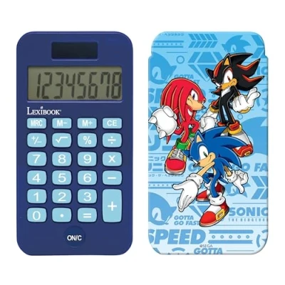 Abbildung von Lexibook, SEGA Sonic The Hedgedog, Taschenrechner mit Schutzhülle, konventionelle und erweiterte Rechnerfunktionen, Batterie solarbetrieben, Blau, C45SN