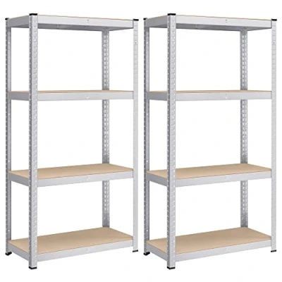 Abbildung von SONGMICS Schwerlastregal, 2er Set, Kellerregal, Lagerregal, 40 x 80 160 cm, Regal mit Stahlgestell, bis 520 kg belastbar, 4 verstellbare Ablagen, silbern GLR044E02