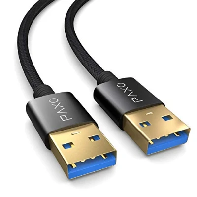 Abbildung von PAXO USB A 1m Verbindungskabel, 10 Gbit/s, 3.2 Gen2, Abwärtskompatibel mit 3.0, Stecker auf Stecker, schwarz, Stoffmantel