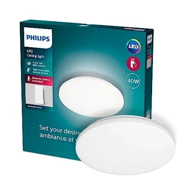 Abbildung von Philips Izso All in One Deckenleuchte inkl. Fernbedienung (40 W), dimmbare LED Leuchte mit allen Weißtönen, flexible Lichtsteuerung ohne Verkabelung