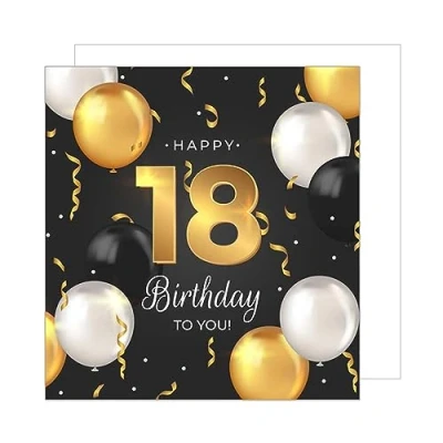 Abbildung von Edition Seidel Premium quadratische Glückwunschkarte zum 18. Geburtstag mit Umschlag. Geburtstagskarte Happy Birthday Karte Billet Mann Frau Luftballons Gold (GZQ105 18)