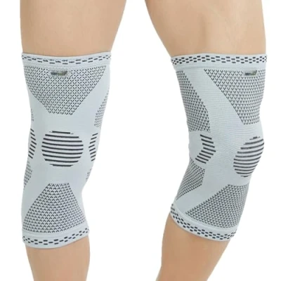 Abbildung von NEOtech Care Stützende Kniebandage aus Bambusfaser Atmungsaktiv Material für Herren/Damen Grau (1 Paar, Größe L)