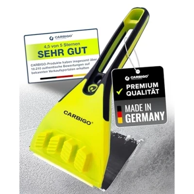 Abbildung von Carbigo Eiskratzer Messing I Auto Messingklinge Scheibenkratzer mit Eishobelfunktion, speziell für Extreme Bedingungen Entfernt Dicke Eisschichten ohne Scheibe zu schaden