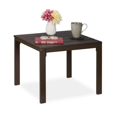 Abbildung von Relaxdays Beistelltisch Balkon, wetterfest, auch für Terrasse u. Garten, HBT: 39 x 52 48 cm, Outdoortisch klein, braun