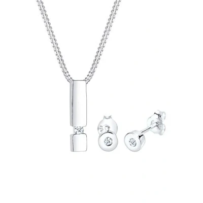 Abbildung von Elli DIAMONDS Ohrring und Ketten Set »Schmuckset Geo Anhänger Solitär Diamant (0.09 ct.) 925 Silber«
