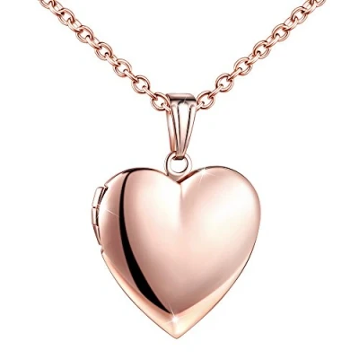 Abbildung von MicLee Damen Kette Foto Herz Medaillon Photo Bilder Amulett Silber Edelstahl Anhänger Halskette mit Geschenkbox Grußkarte, Super Geschenk für Paar Pärchen Mutter Tochter