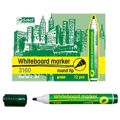 Abbildung von D.RECT 3160 Whiteboard Marker für Whiteboards und Flipcharts, abwischbar Glasboard Rundspitze Grün 12 Stück
