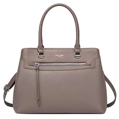Abbildung von David Jones Damen Handtasche Elegante Frau Henkeltasche PU Leder Schultertasche Tote Shopper Tasche Mehrere Fächer Viele Taschen Umhängetasche Alltags Mode Klassisch Stadt Arbeit Grau Taupe