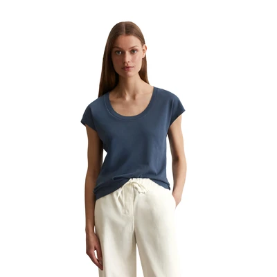 Abbildung von Marc O&#039;Polo Overcut Sleeves DEEP Round NECK Tshirt basic, Damen, Größe: XXS, Muted blue