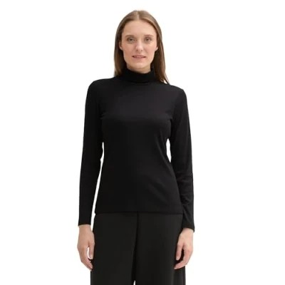 Abbildung von TOM Tailor MIT Rollkragen Langarmshirt, Damen, Größe: Small, Deep black
