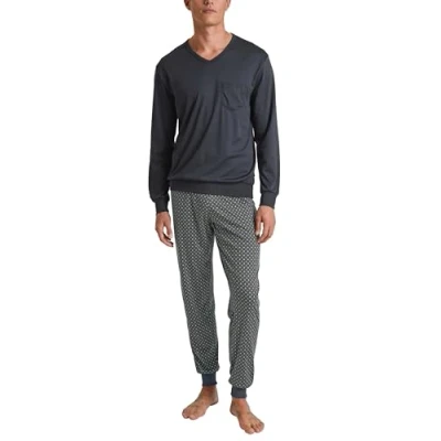 Abbildung von CALIDA Relax Swiss Edition Bündchen Pyjama Herren, aus 100% Baumwolle, Hose mit stoffbezogenem Gummibund
