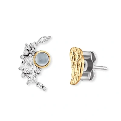 Abbildung von Engelsrufer Damen Ohrstecker Mix Flügel Bicolor aus Sterling silber in gold und besetzt mit 7 weißen Zirkonia Steinen Steckverschluss nickelfrei 7,5mm