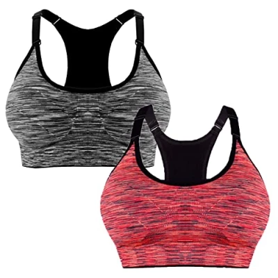Abbildung von Libella 2er Pack Damen Bustier Bralette Sport BH Wohlfühl Sportliche Comfort Gepolsterter Push UP Stützfunktion verstellbare Träger Ohne Bügel Yoga Fitness 3714 Schwarz + Orange SM