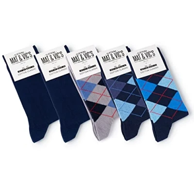 Abbildung von 5 Paar Socken von Mat &amp; Vic&#039;s für Sie und Ihn Cotton classic Socks, gekämmte Baumwolle, ohne drückende Naht, Komfortbund, OEKO TEX Standard 100, Navy Mix 1, 35 38