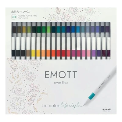 Abbildung von Uni ball Emott Mitsubishi Pencil Federmäppchen mit 40 Filzstiften zum Schreiben, Zeichnen und im Stil feine Spitze 0,4 mm Farben CF PEMSY/40 001 mehrfarbig