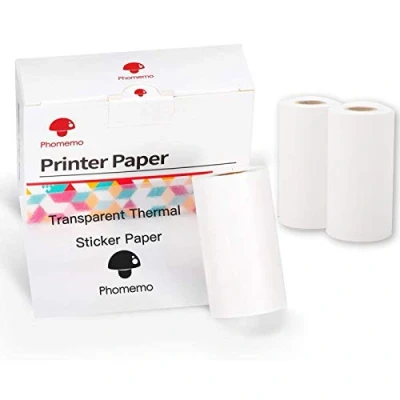 Abbildung von Phomemo Druckerpapier M02/M02Pro/M02S/M03/M03AS/M04S/M04AS Glänzendes Mini Aufkleber Druckerpapier, Transparentes/Klares Pinter Papier mit 53mmx3.5m Selbstklebendes Papier, 3 Rollen