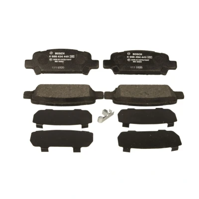 Abbildung von BOSCH 0 986 494 445 Bremsbelagsatz Low Metallic mit akustischer Verschleißwarnung Anti Quietsch Blech SUBARU: Forester II